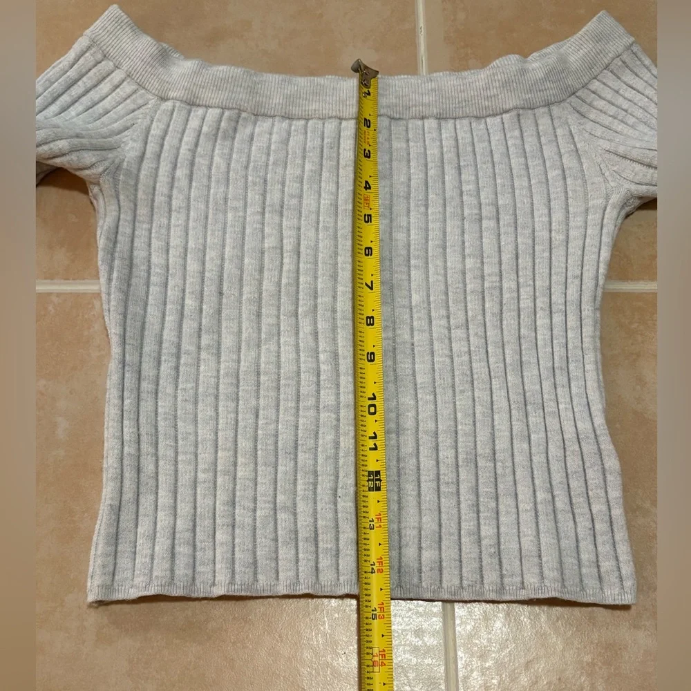 Aerie Off-Shoulder Ribbed Knit Sweater - Medium Grey - Picture 8 of 10